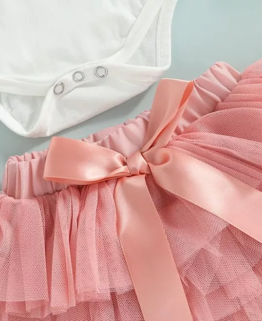 Baby Girl First Birthday Outfit One Fly Sleeve Romper and Tutu Skirts Set with Headband Baby My 1st Birthday