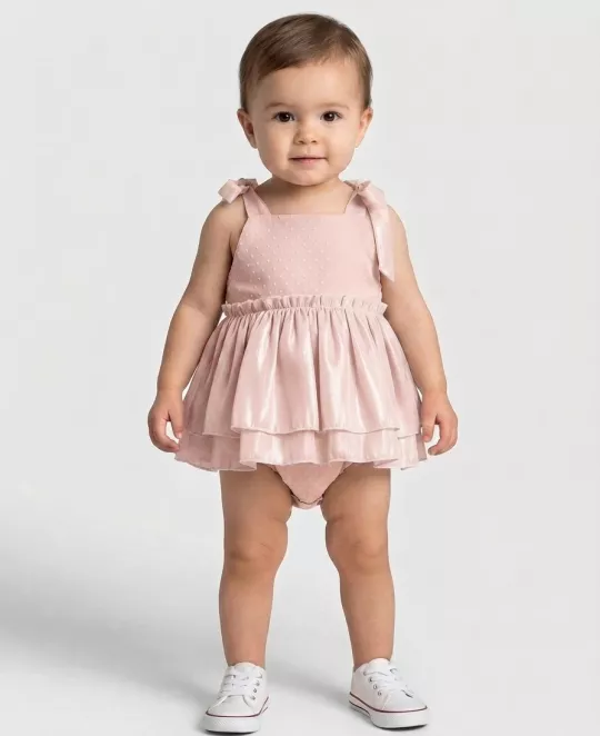 Baby Girls Pink Romper Dress with Tulle Skirt