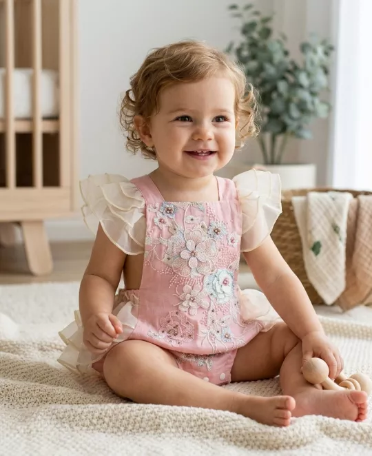 Infant Girls Embroidered Square Neck Body Suit