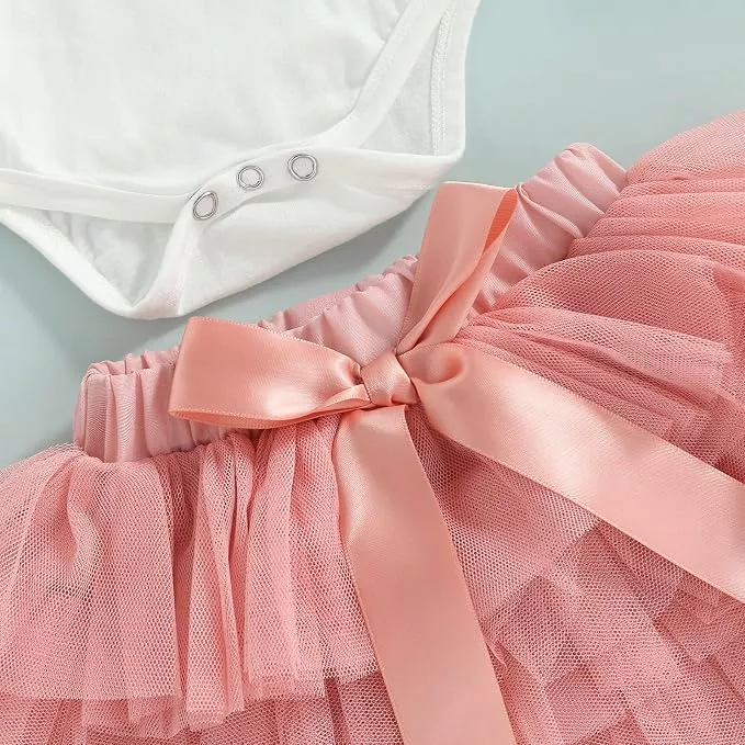 Baby Girl First Birthday Outfit One Fly Sleeve Romper and Tutu Skirts Set with Headband Baby My 1st Birthday