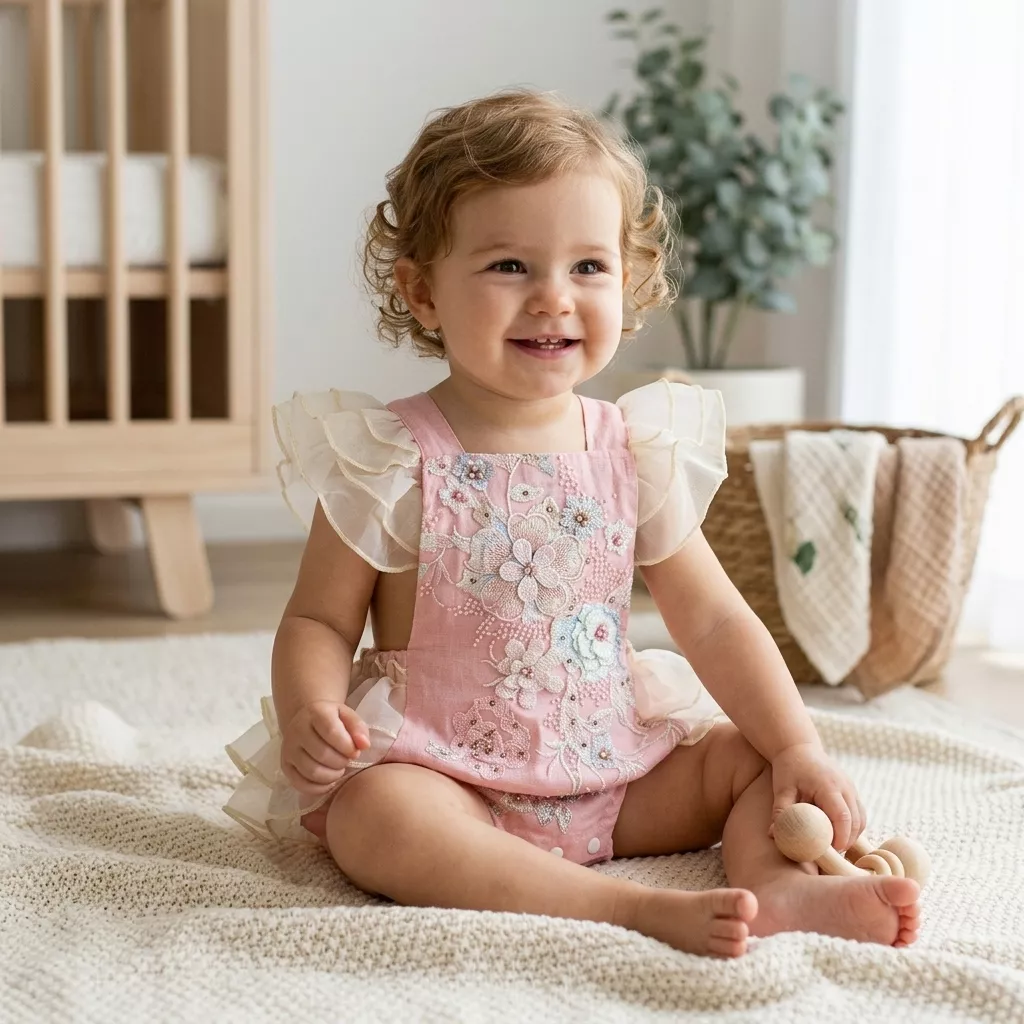 Infant Girls Embroidered Square Neck Body Suit